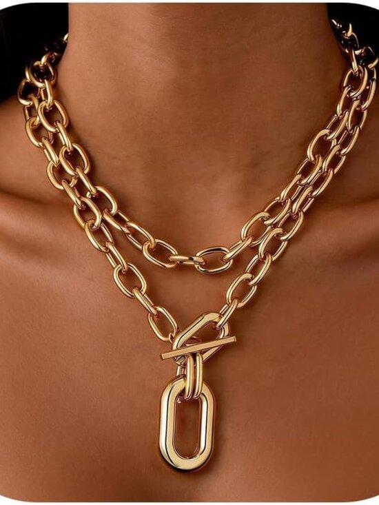 Jewelry - Chunky Gold Necklace Stack Chain Necklaces for Women Statement Layered Paperclip
